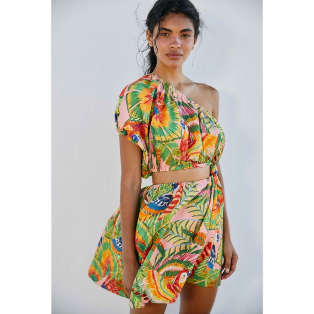 {Farm Rio} Macaw Leaves One-Shoulder Mini Dress - Size M - NWT